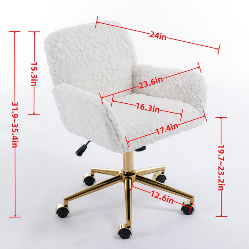 Furry Cute Office Chair, Modern Swivel Desk Chair with Wheels- Makeup Vanity Chairs with Back, Alpaca Fleece Upholstered Rolling Chairs for Vanity Makeup Room Girls Women, Beige