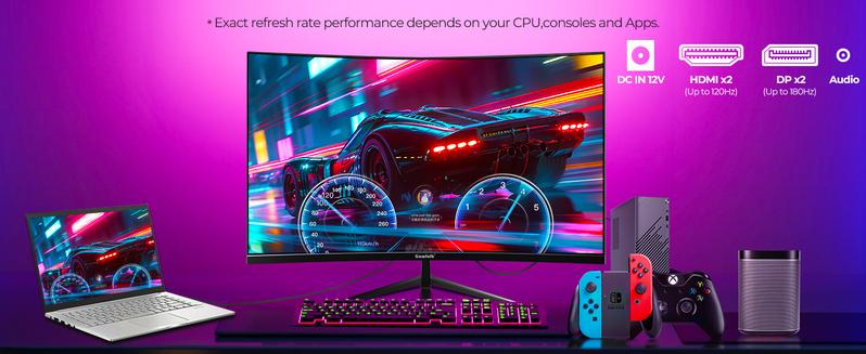 32 inch Curved Monitor 144hz/180hz Gaming Monitor 1500R QHD (2560x1440p) Computer Monitor Screen with FreeSync, DisplayPort, HDMI, Wall Mountable