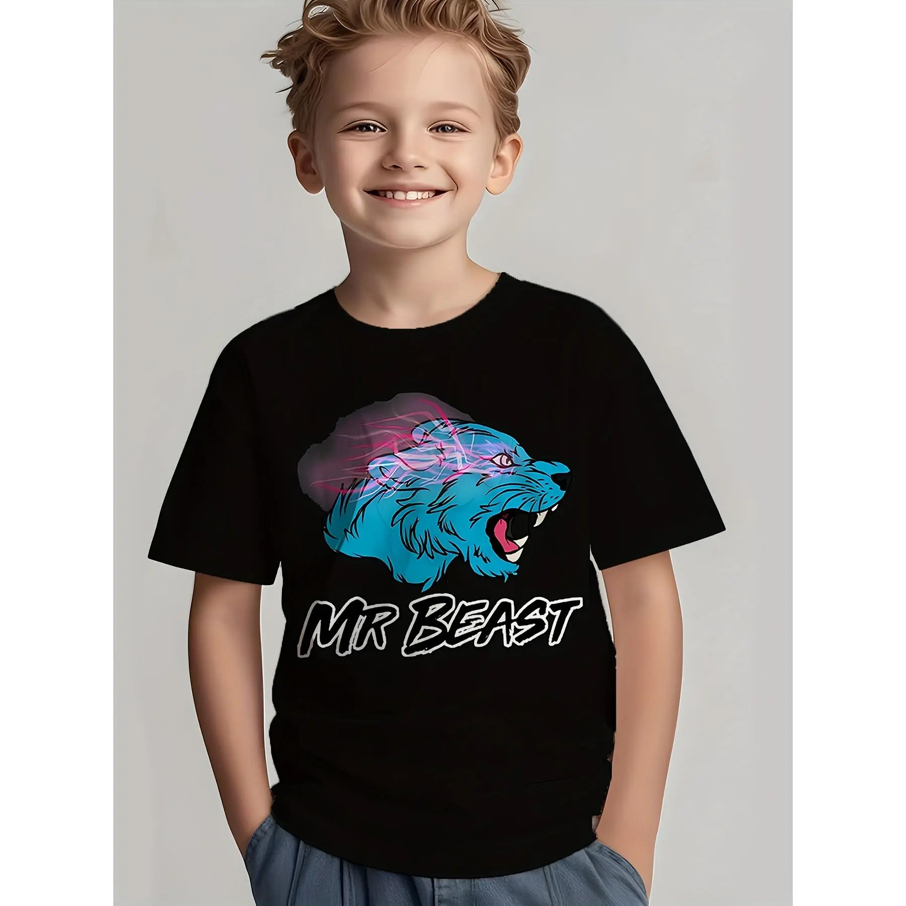 Kids' Boys' MR BEAST Graphic Print T-Shirt - Short Sleeve Crew Neck, High-Quality Medium Length, Multiple Styles, Sizes for 3Y-13Y