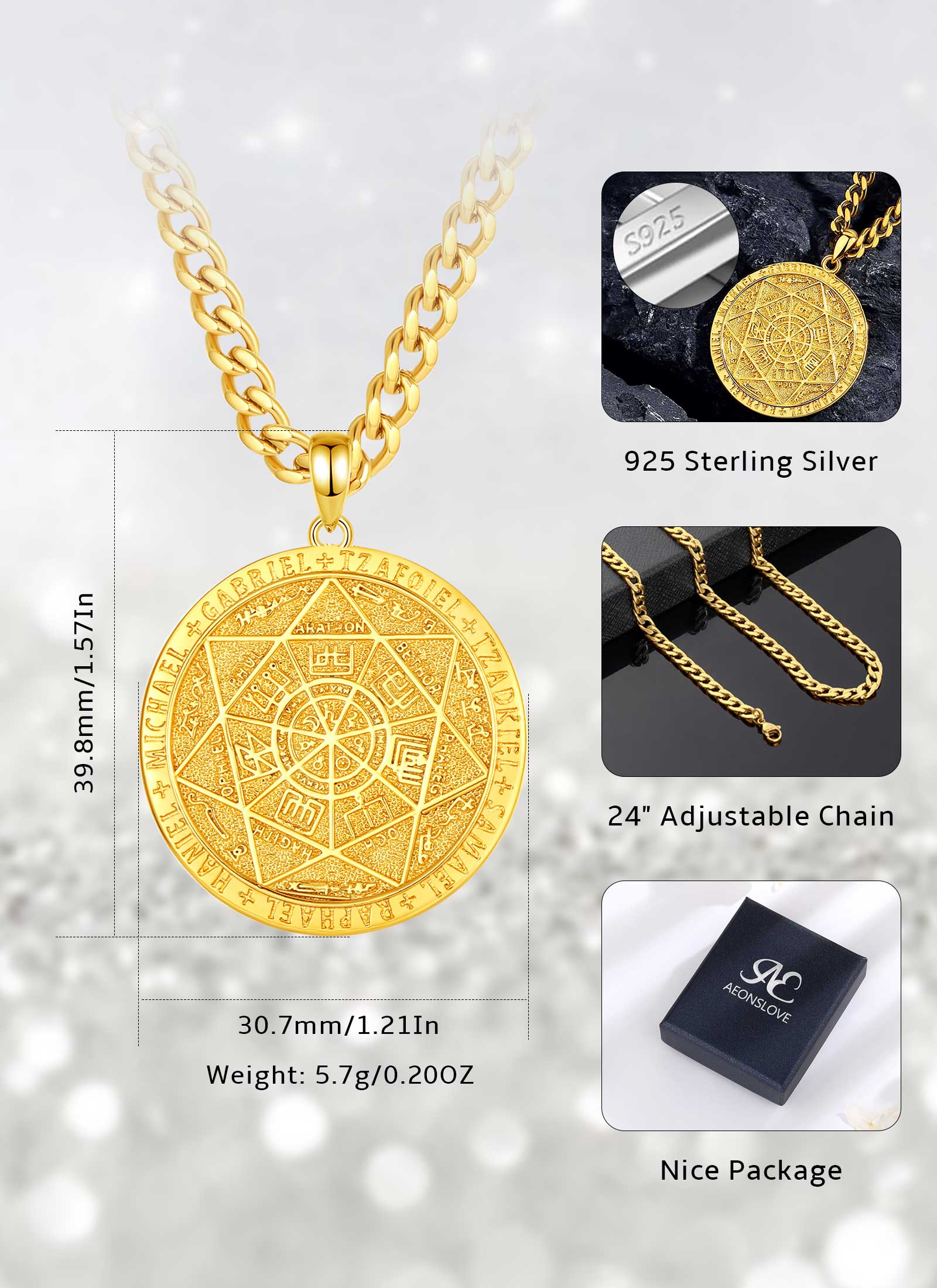 Antique Seal of Seven Archangels Necklace, Protective Solomon Pendant, Archangel Michael Talisman Amulet, Spiritual Jewelry Gift For Men