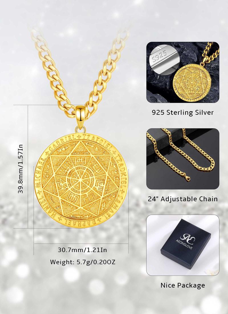 Antique Seal of Seven Archangels Necklace, Protective Solomon Pendant, Archangel Michael Talisman Amulet, Spiritual Jewelry Gift For Men