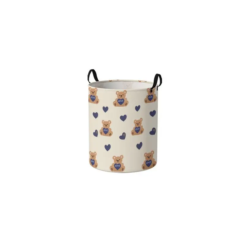 Valentine's Day Toy Bear Print with Handle, Durable Halloween Foldable Dirty Clothes Storage Bin, Large Capacity, Collapsible Laundry Hamper