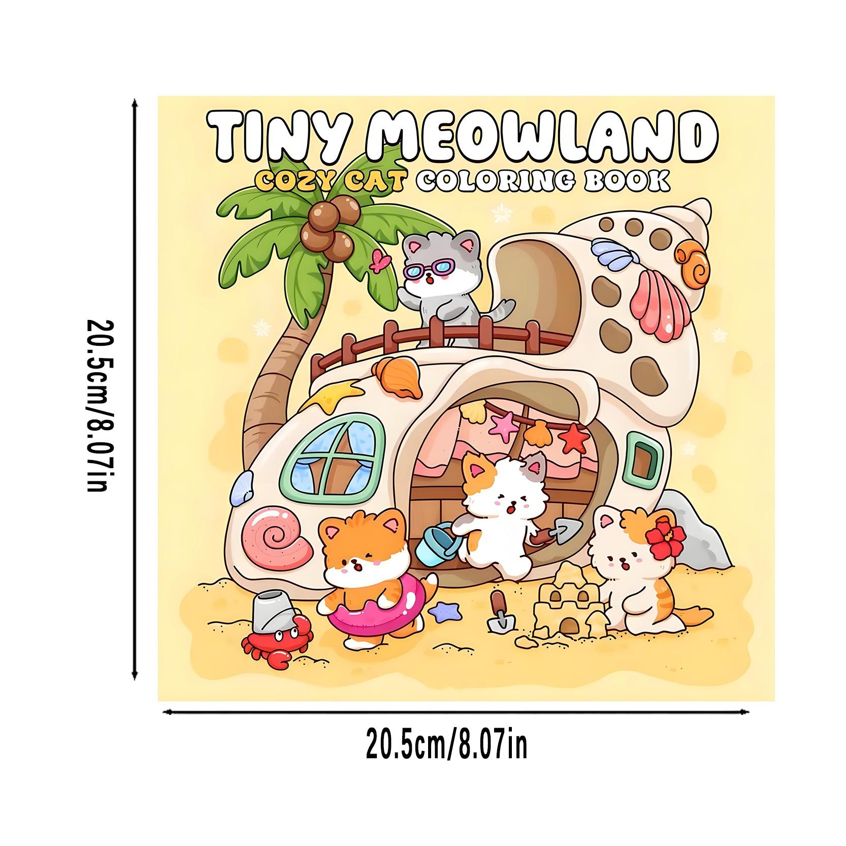 Bold & Easy Cute Kawaii Tiny Meowland Cozy Cat Coloring Book for Kids & Adults, 22 Coloring Pages on 120gsm Thick No Bleed Paper, Odorless Glue Binding, Stress Relief Easy Coloring for All Ages