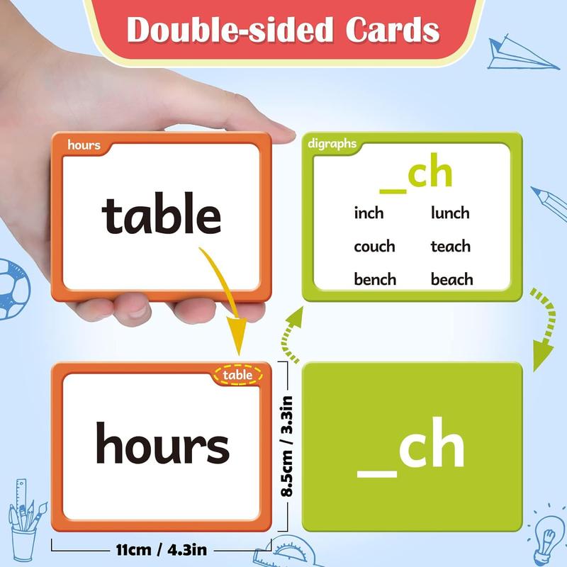 Torlam Sight Words & Phonics Flash Cards Learn to Read Digraphs CVC  Blends Long Vowel Sounds Spelling Reading Phonics Games Site Words
