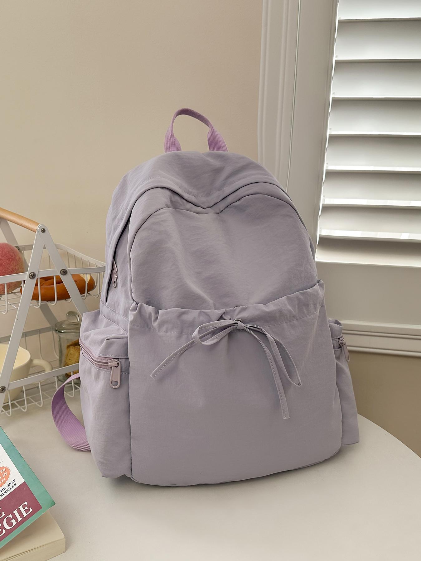 1pc Women's backpack with solid color and clean color, zipper closure, fashionable and versatile, casual and simple, suitable for students to go to school, campus travel, work and commuting, women's backpack, Casual Lightweight Backpack