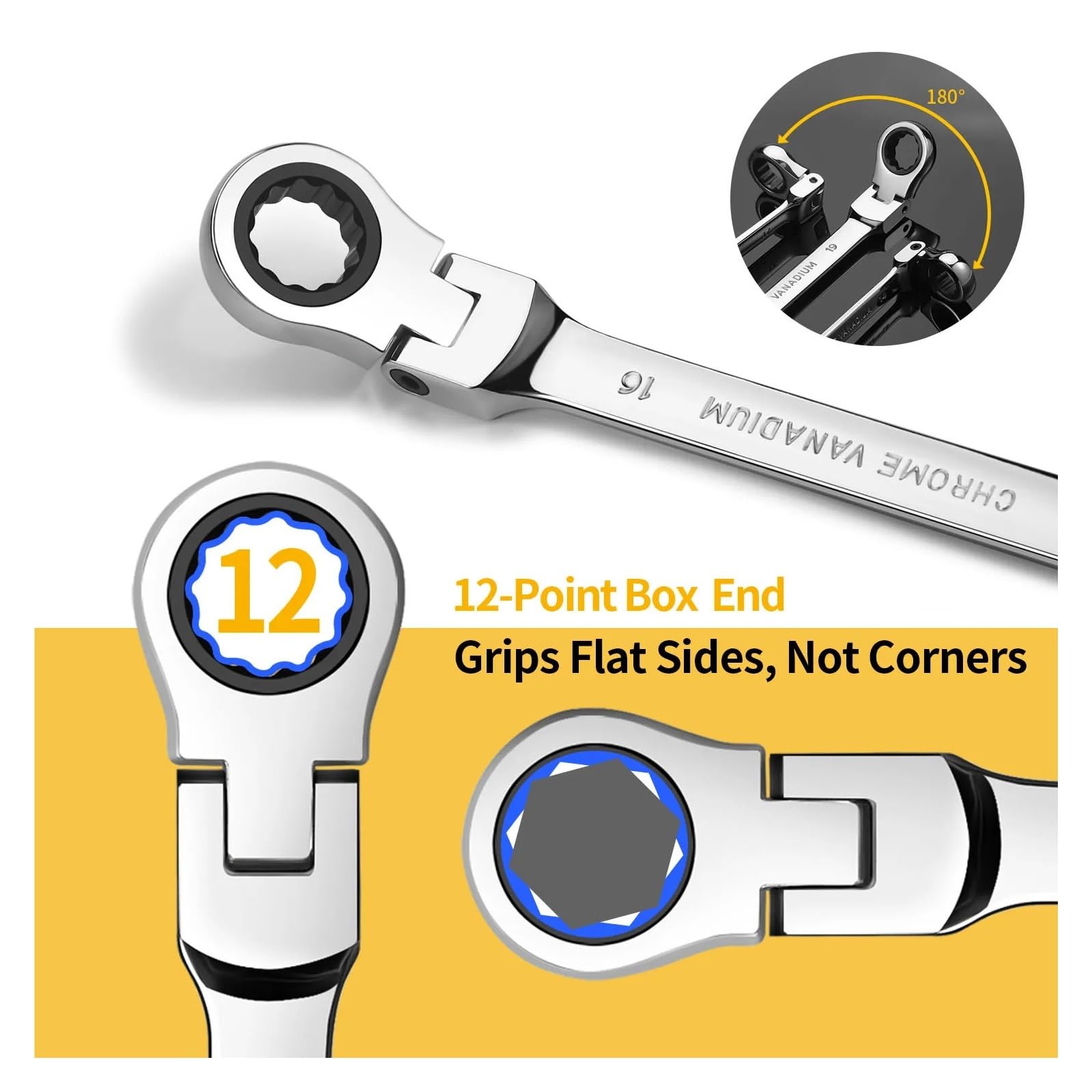 8/14/16 PCSAdjustable Ratchet Wrench Set High-Grade CR-V Structure 180-Degree Flex Head Design Organizer Wrench Kit Chrome Vanadium Steel Manual Tool Socket Wrenches Without Battery