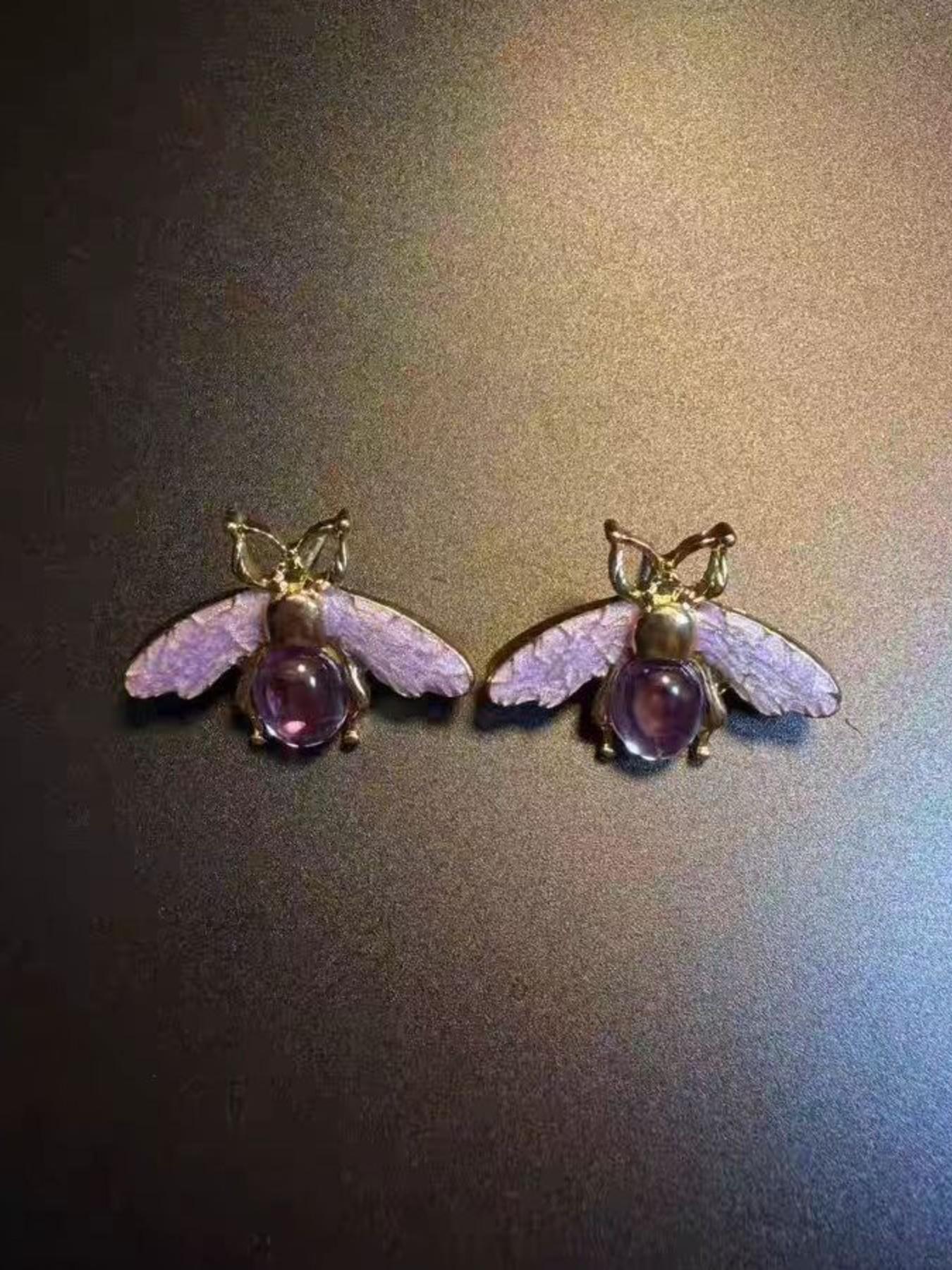 Gemstone Bee Earrings, Whimsical Insect Studs, Retro Style, Simple Fashion, Perfect Gift, Daily Accessory, Party, Holiday