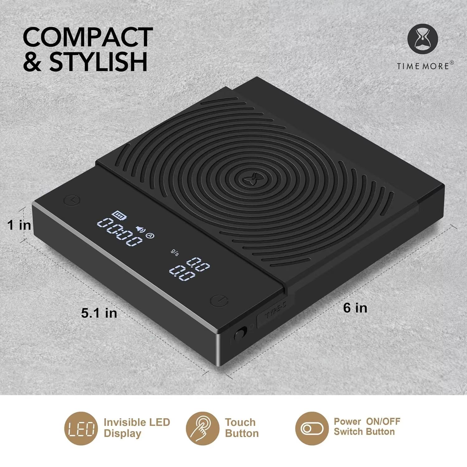 Tai Mo Mirror Basic+2 Plus Digital Coffee Food Kitchen Scale, Timer Function, Lightweight Mini Electronic Scale