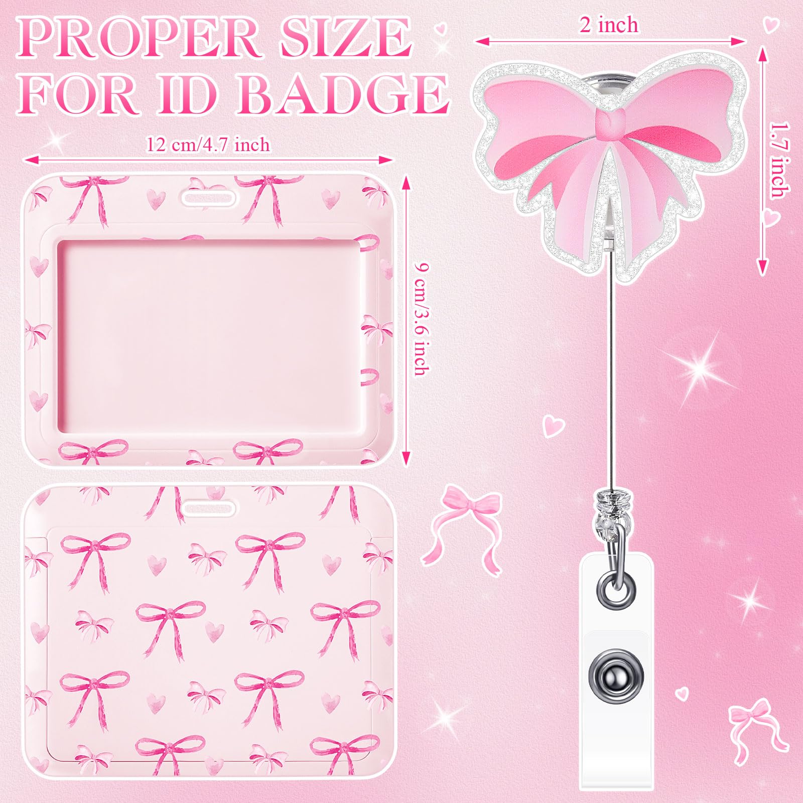 Nurse Day Gift Nurse Badge Reel Pink Bow ID Holder Retractable Badge Reel 4.72 x 3.54In Cute Nurse Badge Reel ID Card Holder with Alligator Clip for Doctor Nurse Teacher Student Office Worker Volunteer Healthcare Accessories, Easter Nurses Week Gift