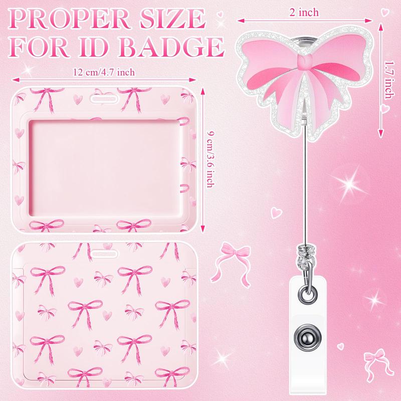 Nurse Day Gift Nurse Badge Reel Pink Bow ID Holder Retractable Badge Reel 4.72 x 3.54In Cute Nurse Badge Reel ID Card Holder with Alligator Clip for Doctor Nurse Teacher Student Office Worker Volunteer Healthcare Accessories, Easter Nurses Week Gift