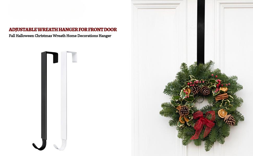 Wreath Hanger for Front Door, Adjustable 15 to 25 Inches Wreath Hangers, 20 lbs Larger Door Upgrade Wreath Hanger, Christmas (Black)