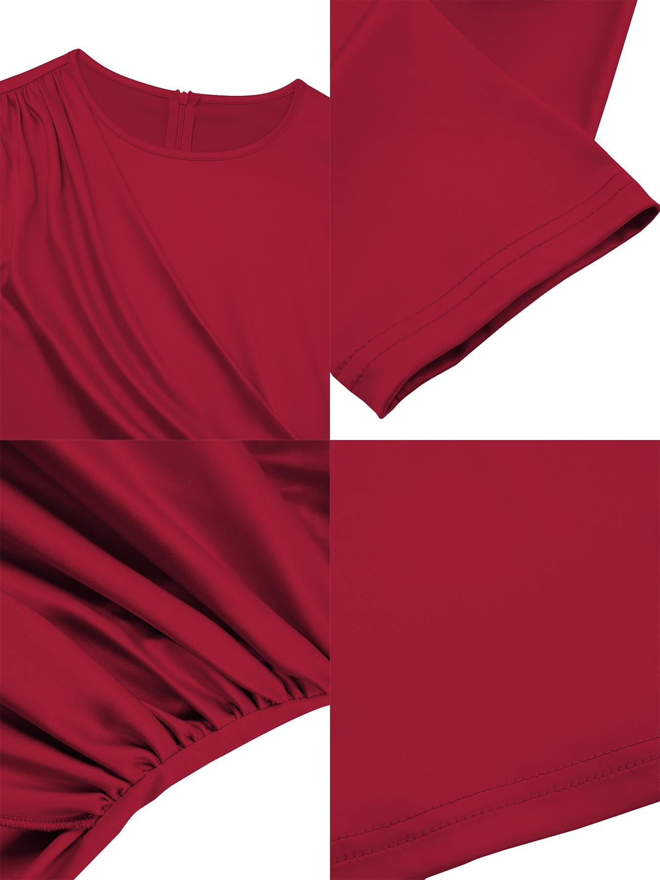 Plus-size Christmas Women's Vlothing Women's Elegant Plain Satin Dress, Round Neck Long Sleeve Bodycon High Waist Maxi Gown, Fall Fashion Plus Size Evening Wear