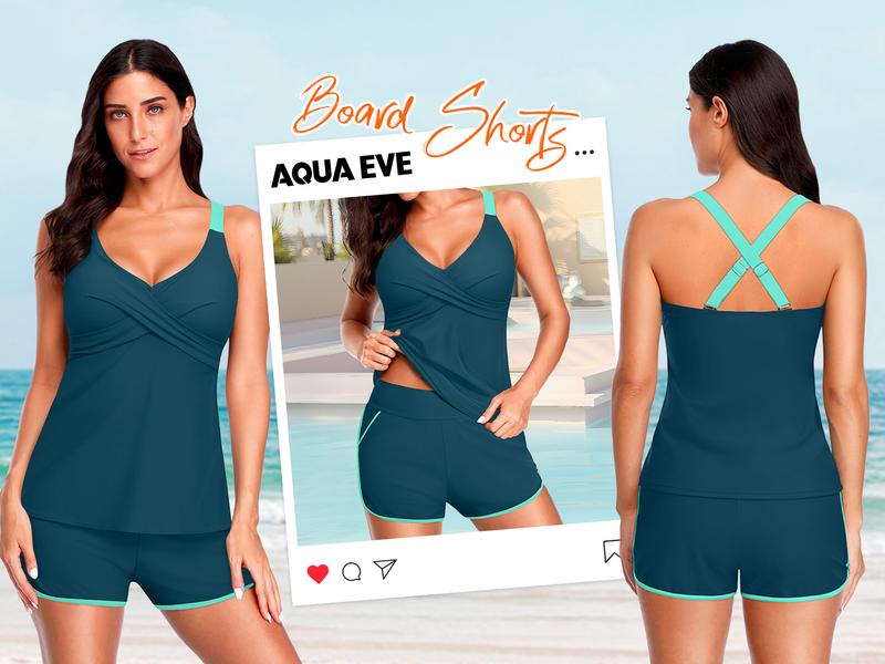 Aqua Eve Womens Tankini with Shorts - Two Piece Tummy Control Swimsuit Athletic Bathing Suit with Pockets 2026 Swimwear Aqua Eve Womens Tankini with Shorts - Two Piece Tummy Control Swimsuit Athletic Bathing Suit with Pockets 2026 Swimwear