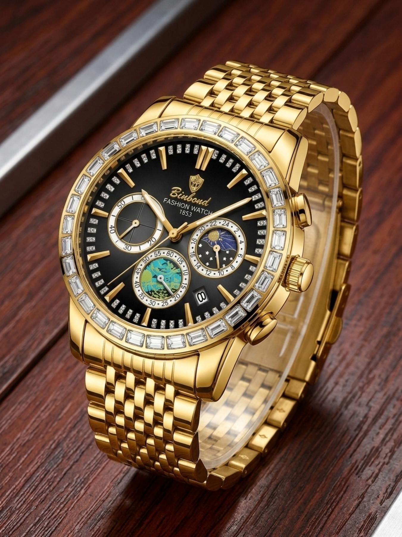 High-End Business Multifunctional Automatic Diamond-Studded Men's Quartz Watch, Elegant Style, Premium Timepiece