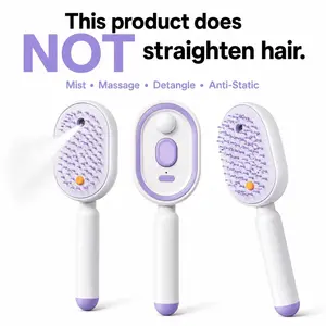 Electric Air-Cushion Massage Comb with Auto-Cleaning Spray Function — Specially Designed for Dry, Frizzy Hair Care; Anti-Static Smoothing Comb with Dual Benefits of Scalp Massage and Hair Volumizing (Essential Oils Not Included)