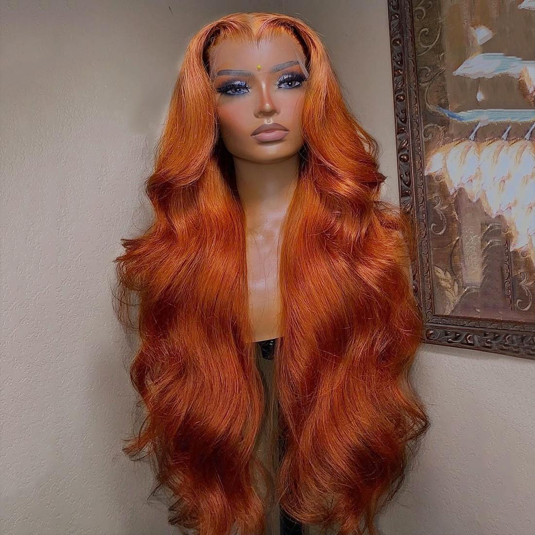 38 40 Inch Dark Ginger Orange 13X4 Transparent Lace Front Wig For Woman Ginger Brown Colored Body Wave Lace Frontal Wig Preplucked 180 Density Brazilian Remy Hair Wig SpringStatements