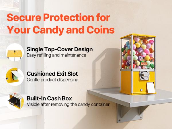 VEVOR Gumball Machine, 21 inch Height Candy Vending Machine Dispenser, 25-Cent Vending Machines for Shopping Malls, Supermarkets, Amusement Parks, Arcades, Holds Up to 180 1.77 inch Spherical Candies