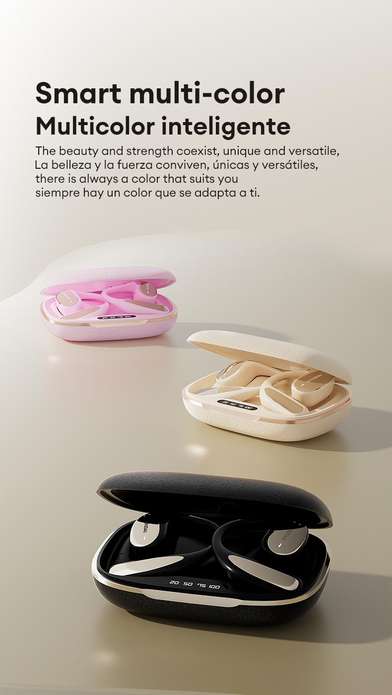 HYUNDAI Vogbuds 5 Pro OWS Smart Voice Assistant Headset, Dynamic Stereo Sound Earbuds with ENC Call Noise Canceling Mic, Digital Battery Display