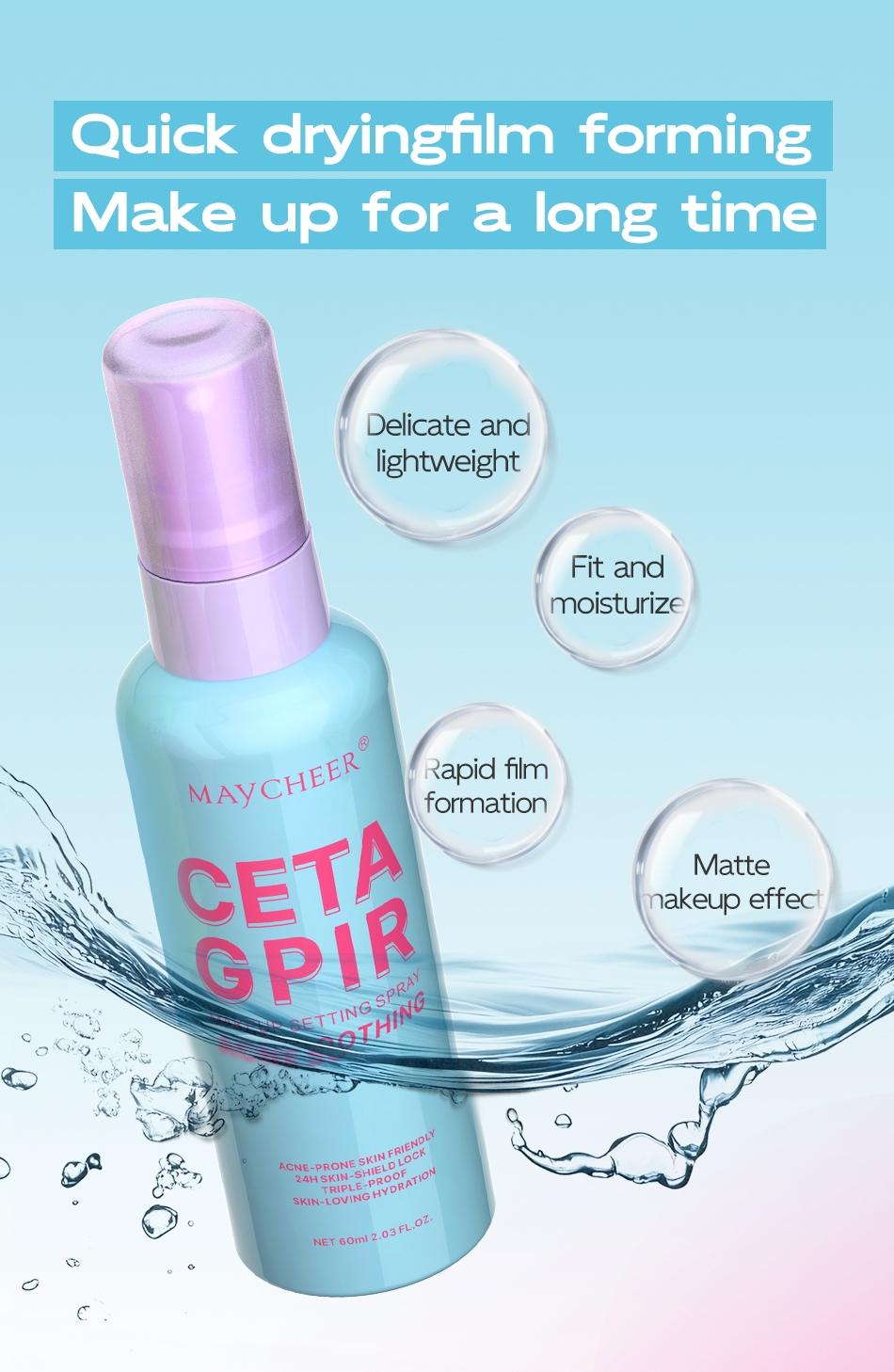 Maycheering Get Grip Matte Water Gloss Setting Spray, Makeup Setting Mist, Makeup Fixing Spray - 2.03oz Waterproof Oil Control Moisturizing Setting Spray, Light Lasting Formula, Anti-smudge, All Day Lasting Setting for Sensitive Light Skin