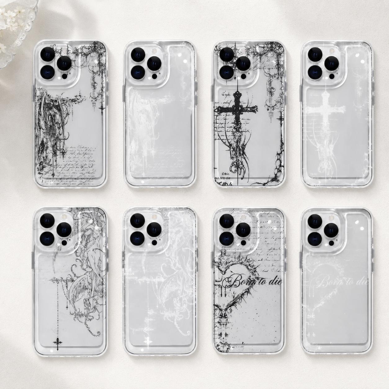 Transparent Shockproof Smartphone Cellphone Casing - Ins-Style Creative Full Coverage Anti-Fall Back Cover, Mobile Phone Accessories for iPhone 17/16/15/14/13/12 Pro Max Plus, Halloween/Birthday Gift with Stickers, Handheld