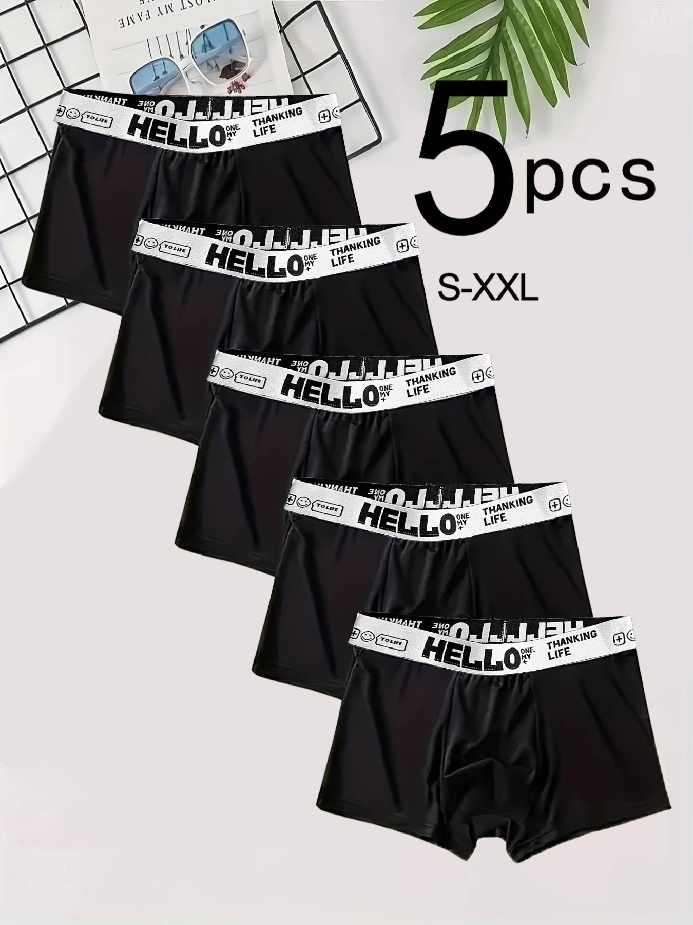 Men's Comfortable Casual Briefs Set, Soft Elastic Non-Tight Fit Underwear, Fashionable Simple Design, 5 Pieces Pack