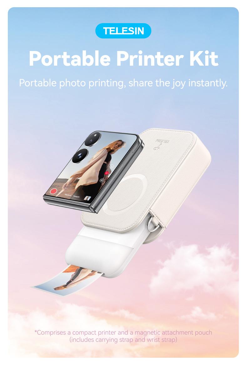 【TikTokShopFallDealsForYou】TELESIN Instant Camera Kit – Bluetooth Pocket Photo Printer with Magnetic Case, ZINK Inkless Printing, Adhesive Photos, Works with Foldable Phones, Perfect On-the-Go Gift for Moms