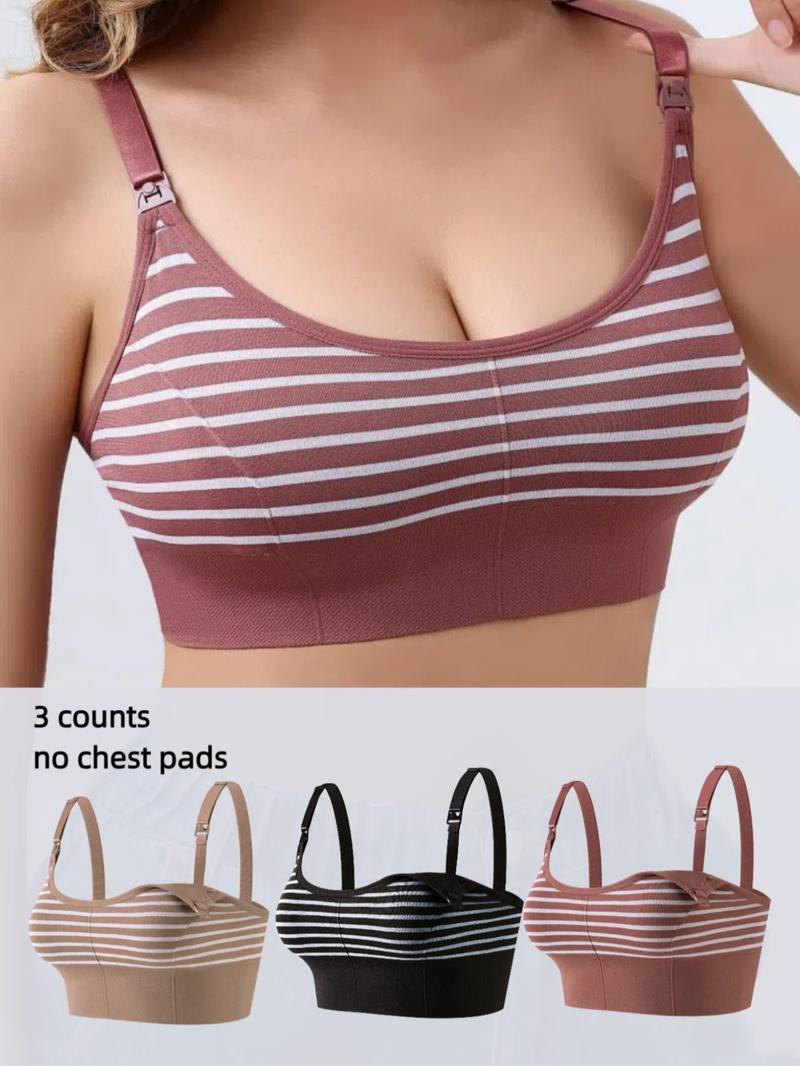 Maternity Striped Print Buckle Front Nursing Bra, Adjustable Strap Seamless Breastfeeding Pregnancy Bra, Maternity Bras, Maternity Lingerie for All Seasons