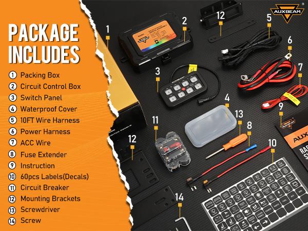 Auxbeam RGB 8 Gang Switch Panel Toggle Momentary Pulsed Mode with RGB Backlight & Waterproof Cover DC 12-24V Manual Backlit Off for Outdoor Lighting