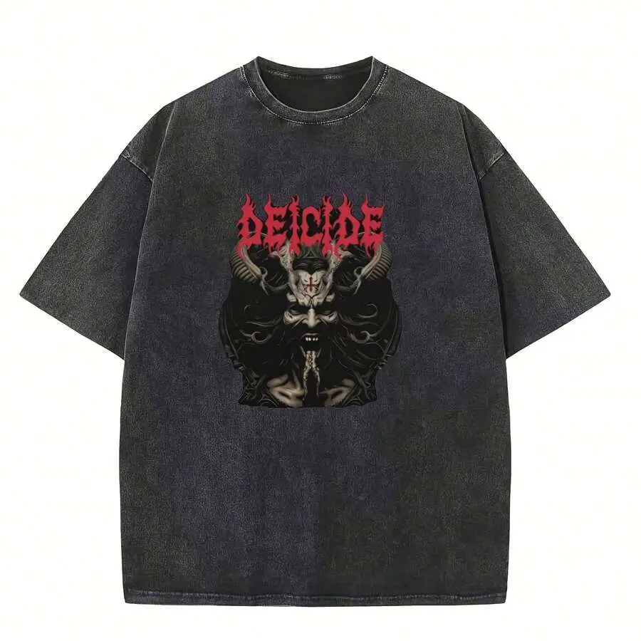 Deicide Banished By Sin Metal Band Graphic,Comfortable Casual Short Sleeve, 220 Grams Heavyweight Cotton Printed T Shirt,Hallowmas(1)