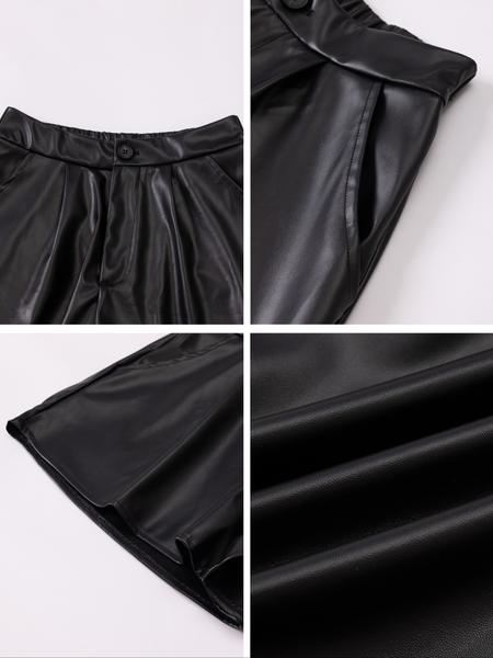 Women's Y2K Fashion Short Leather Pants, Plain Loose Fit Design, All-Season Party Style, Comfortable & Stylish Women's Wear