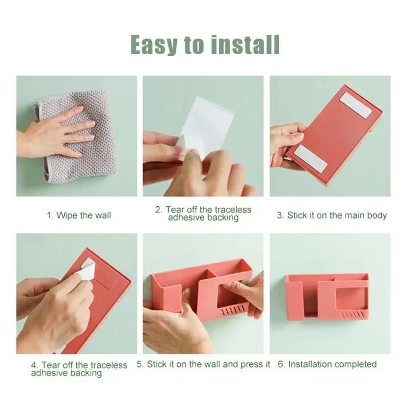 White Wall Hanging Storage Box Household Living Room Conditioner Remote Control Bedside Phone Storage Holder Organizer Box Shelf