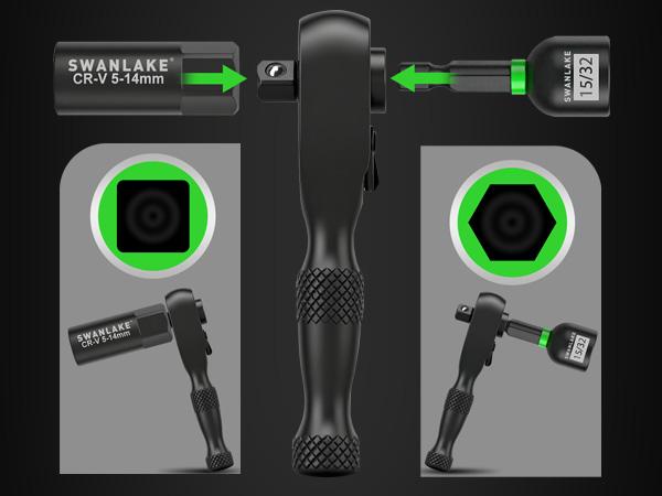 41-Piece Magnetic Nut Driver Set for Impact Drill Metric & SAE, Impact Socket Adapter, 2-IN-1 Ratchet Handle, Wing Nut Driver, Universal Socket, 1/4'' Quick-change Bit Holder