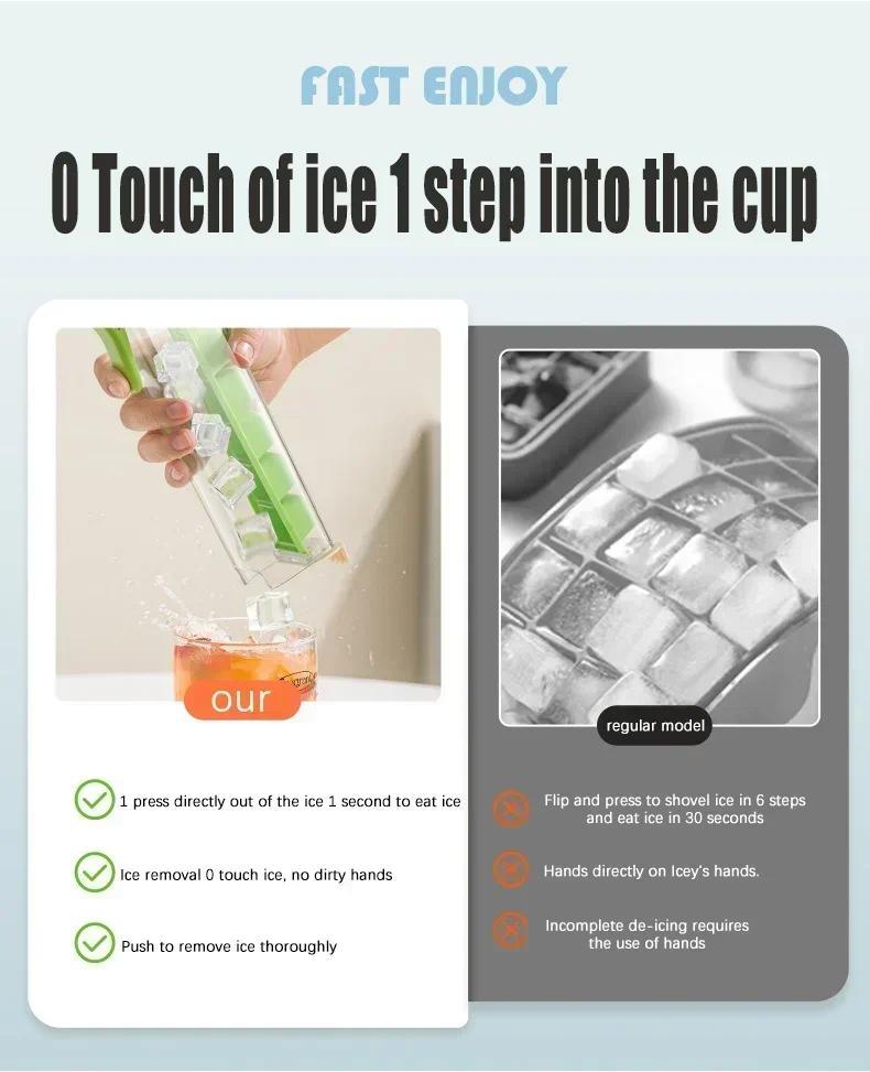 6 Grid Square Ice Cube Tray One Hand Press Silicone Ice Maker Mold Easy Release for Drinks Cocktails Home Kitchen