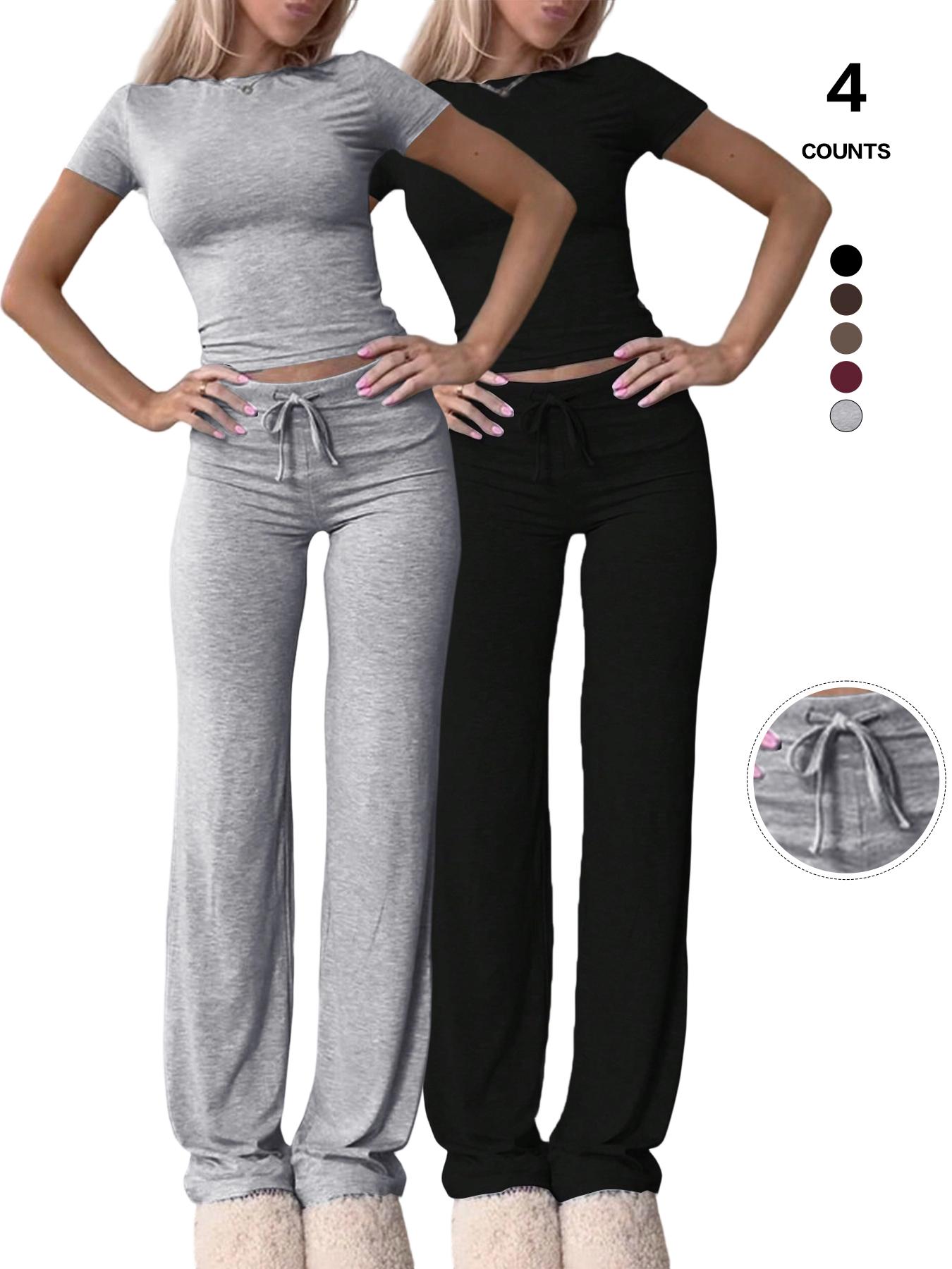 Women's Slim Fit Cropped T-Shirt & High-Waisted Flared Pants Sportswear Set, Casual Style, All Seasons Wear, Perfect for Daily, Athleisure Wear Set