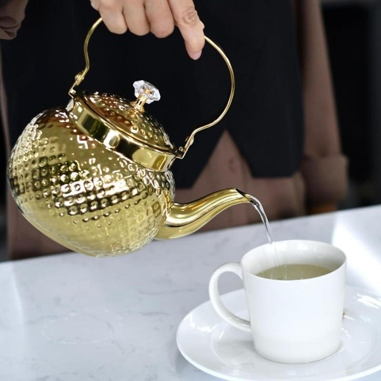A Middle Eastern hammered design stainless steel teapot - heavy-duty 201 stainless steel with a filter, suitable for use on induction cooktops/gas stoves, oven-safe for both home and restaurant use Teapot With Strainer