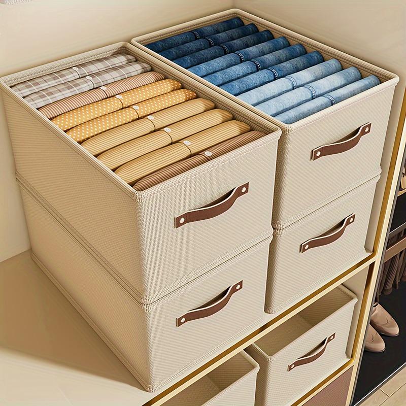 A winter closet clothing storage box (with handle), a foldable rectangular basket, a fabric container box for organizing shelves, suitable for the bedroom, Indoor Storage, in gray and beige colors, Clothes Storage Boxes