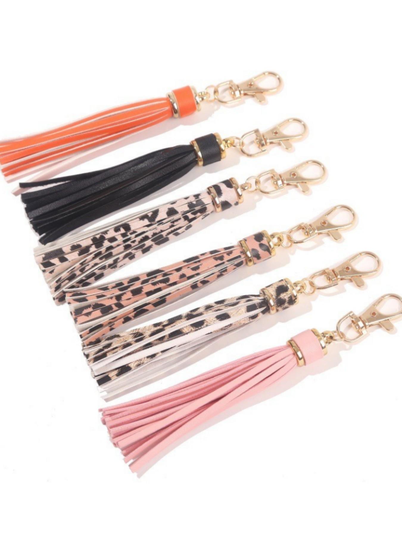 PU Leather Tassel Keychain, Silicone Bead Bracelet Keychain Accessory, Mother's Day Gift, Card Bag Charm, 1pcs