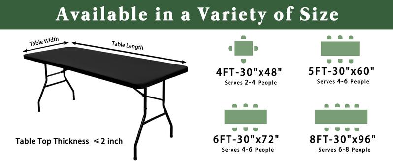 6 Pack Picnic Table Cover Fitted Tablecloth for 6 Foot Rectangle Tables Elastic Waterproof Stretch Washable Patio Folding Outdoor Spandex Table Cloth for Camping Banquet and Parties (Black,30" x 72")