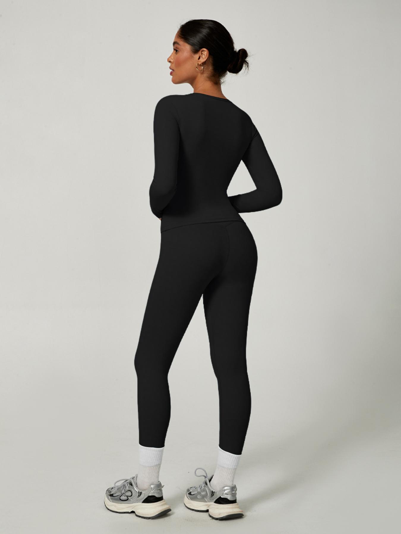 Women's Sporty Solid Color Top & Pants Set, Comfortable Tee & Slim Fit Leggings, Ideal for Daily Yoga & Fitness Activities, Skinny Sportswear