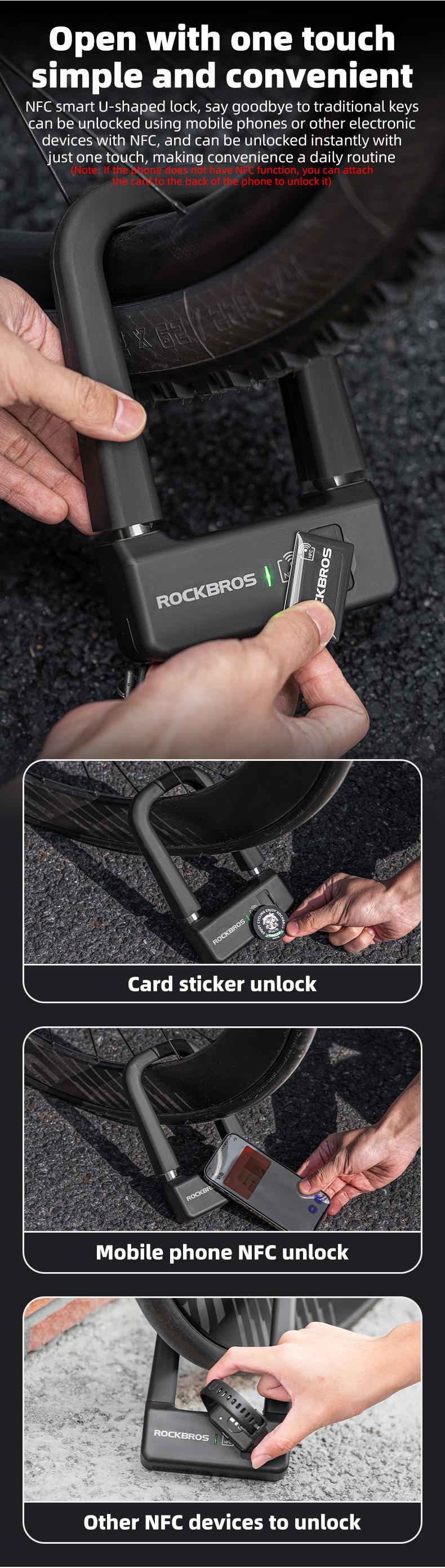 ROCKBROS Smart U Lock NFC Unlocking (NFC fuction phone only),MTB Road Bike Lock  Anti-theft Lock Waterproof Rechargeable Safety Lock