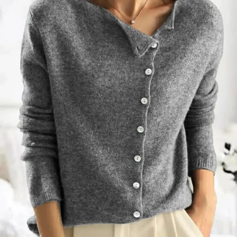 Women's Plain Button Front Cable Knit Sweater Casual Long Sleeve Round Neck Jumper for Fall & Winter, Women's Knitwear for Daily Wear, Comfy Knit