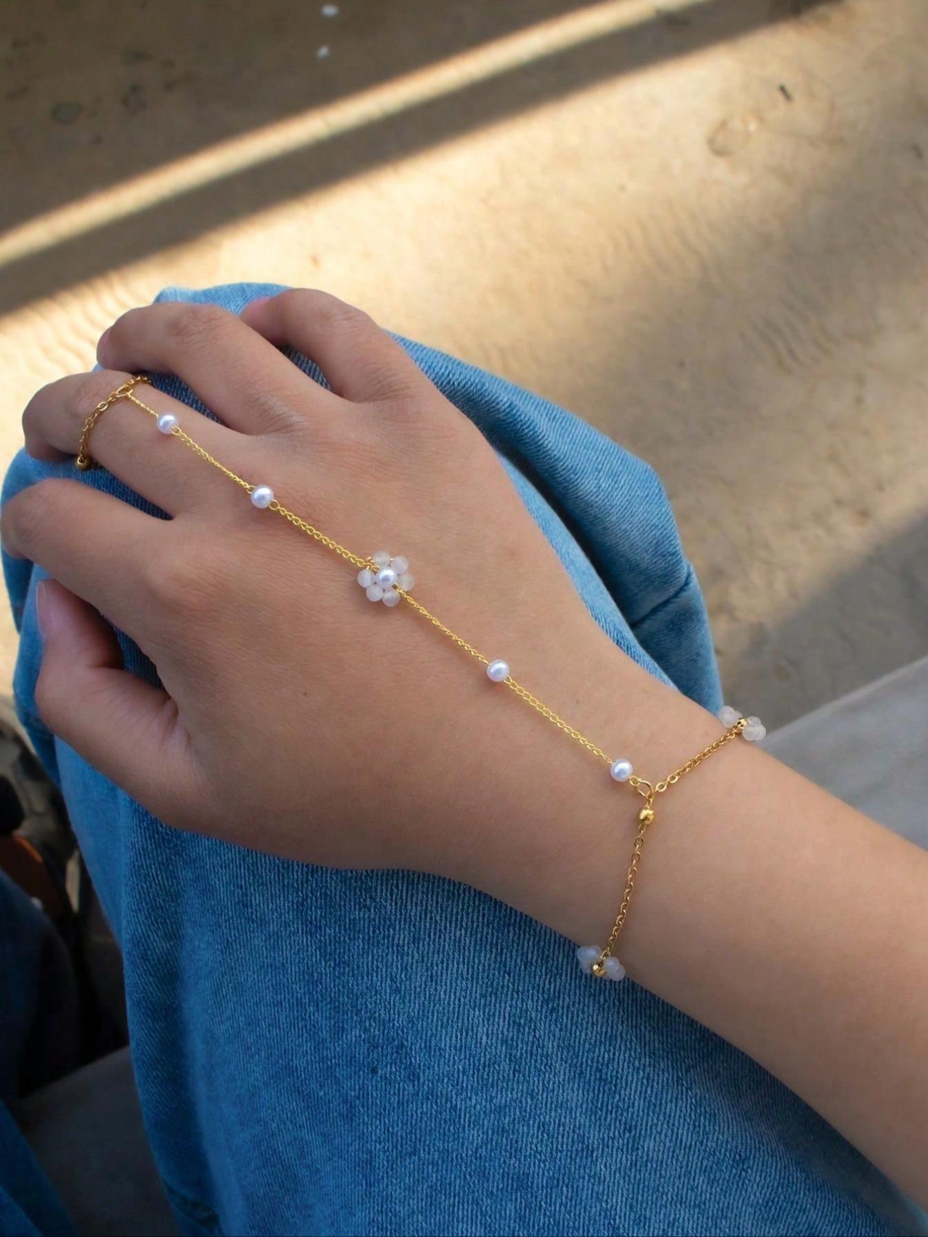 Fashion Colorful Beaded Flower Pearl Ocean Metal Oil Shell Pendant Women's Bracelet, Stylish Jewelry Accessory