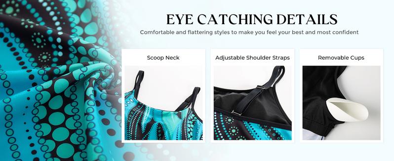 【12-28W】Hanna Nikole Womens Plus Size Tankini Swimsuit Two Piece Bathing Suits Flowy Swim Tops with Boy Shorts Outdoorfun