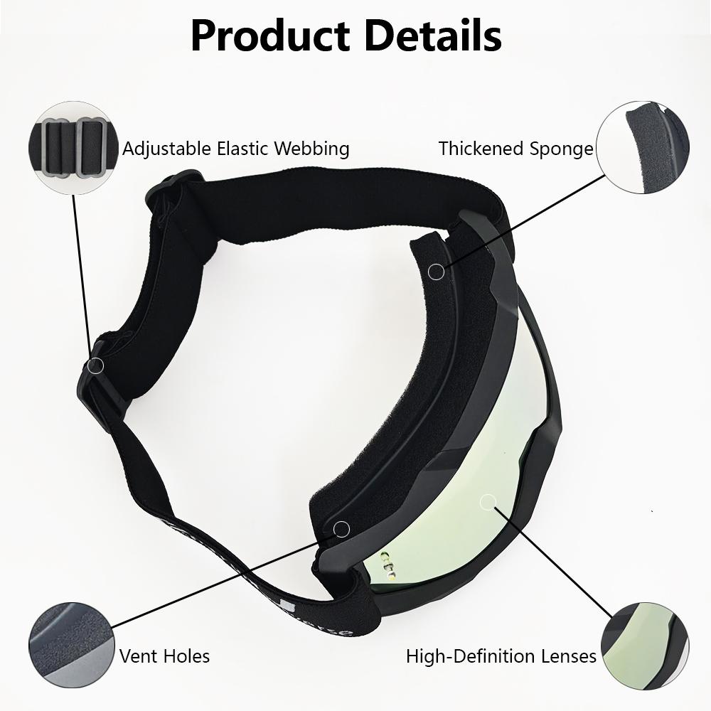 Professional ski goggles for both men and women, outdoor off-road motorcycle climbing safety glasses, windproof, dustproof, and sand proof three in one goggles, adjustable anti slip TPU frame, comfortable fit design, durable and lightweight