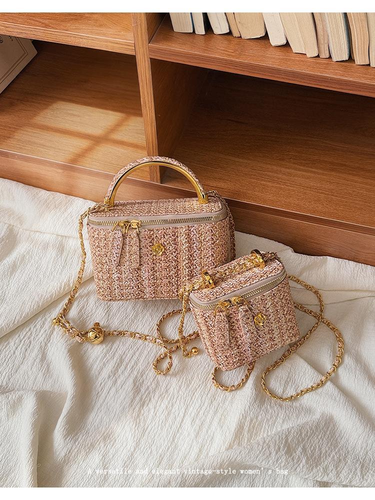 Korean Style Tweed Box Crossbody Bag | Elegant Light Luxury Shoulder Purse | Versatile Chic Handbag for Women