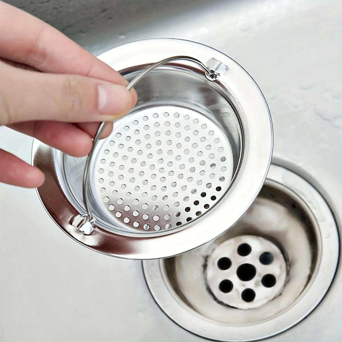Eco-Friendly Stainless Steel Kitchen Sink Strainer with Handle, Mesh Drain Filter for Washing Dishes and Vegetables, Bathroom Floor Drain Basket