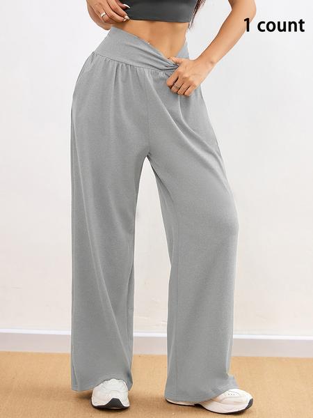 Sporty Women's Solid Color Pocket Joggers, Casual Sport Wide Waistband Trousers for Outdoor Workout Running, Summer Airport Outfit 2024, Ladies Sportswear Lounge Outfit for All Seasons