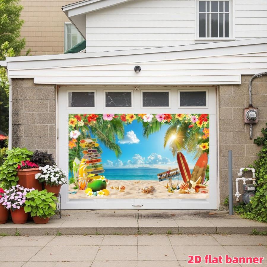 Hawaiian beach background banner, summer Hawaiian tropical palm tree photography background, polyester material, suitable for indoor/outdoor Hawaiian parties, birthdays, weddings, summer decoration, photo booth background, holiday party supplies