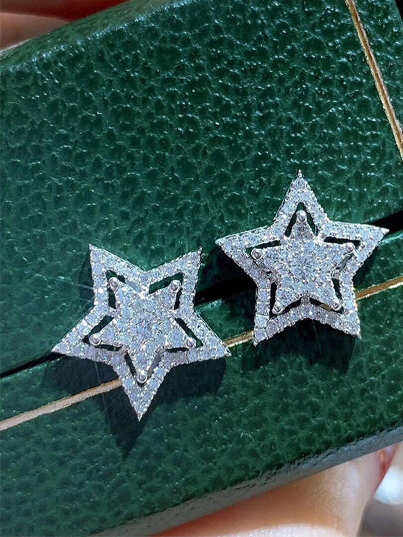 Star Design Rhinestone Decorated Bling Stud Earrings, Star Shape, Fashionable Jewelry for Women & Men, Trendy All-match & Exquisite Jewelry for Birthday Gift, Jewelry Accessories, Lightweight Earring