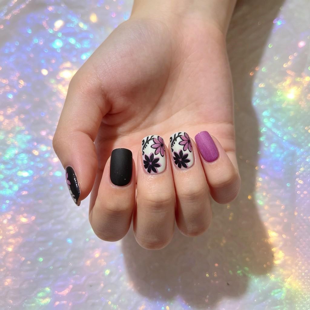 Handmade False Nails, 24-Piece Set, French Floral Design with and, Romantic and Elegant, Perfect for Daily Use and Special Occasions